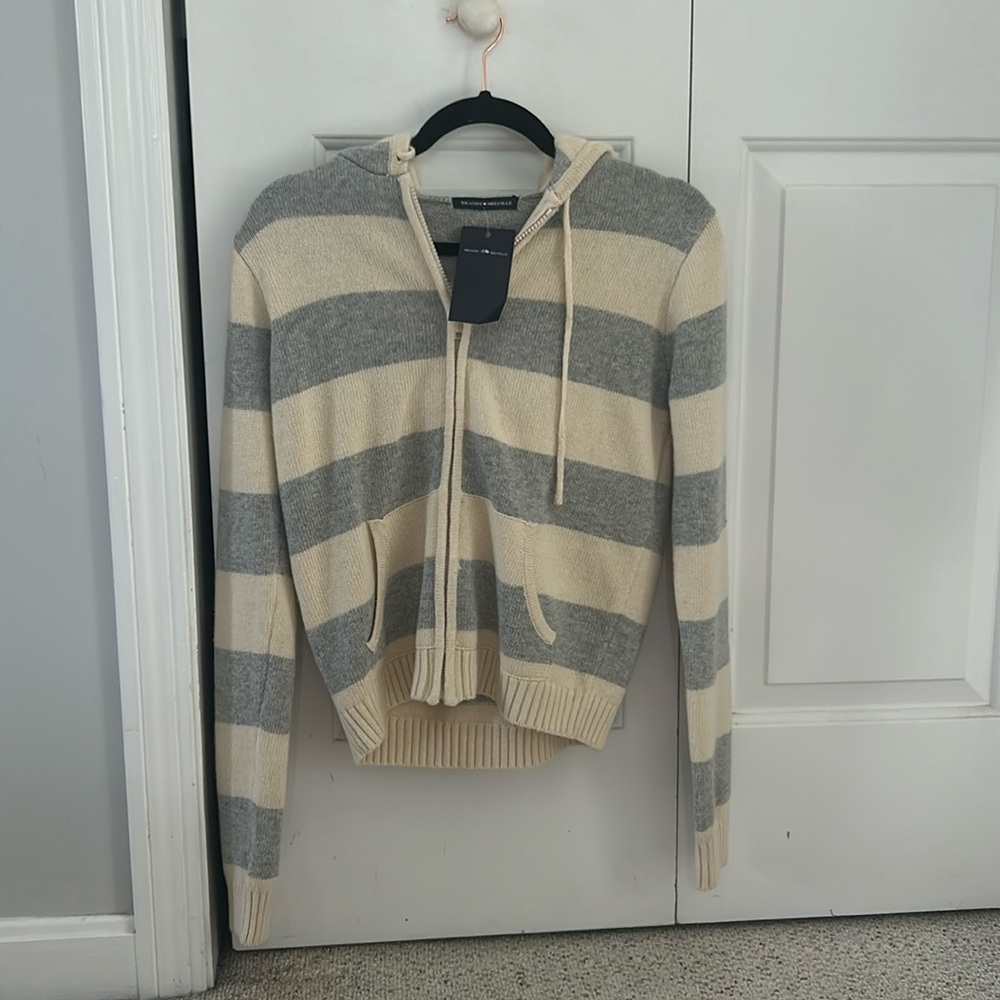 NWT Brandy Melville Striped Wool Zip-Up Hoodie